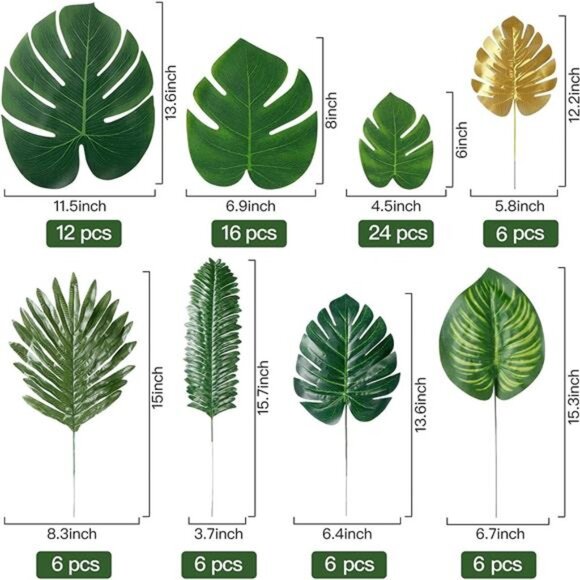 82 Pieces 8 Kinds Artificial Tropical Palm Leaves Tropical Leaves - Picture 2 of 7